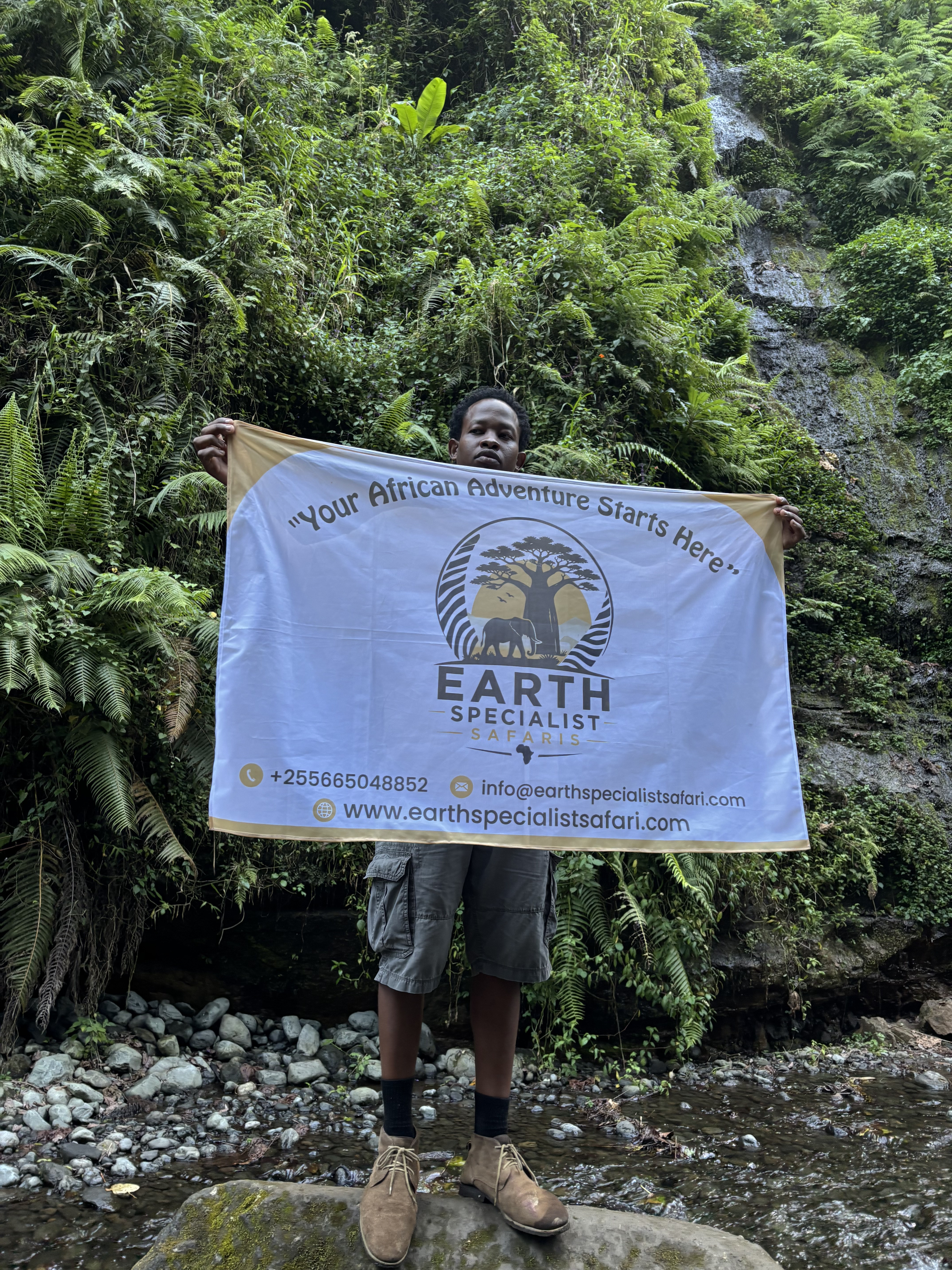 Naturalist Guide at River Stones Below Meru Waterfalls